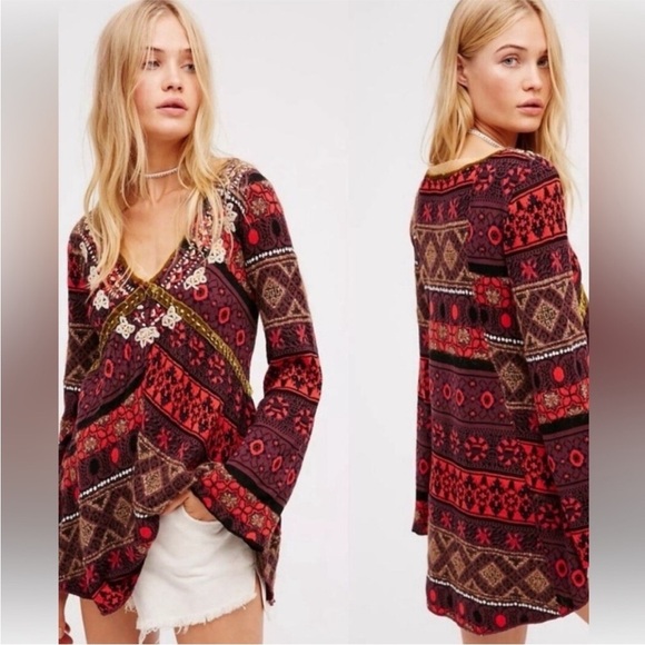 Free People Sweaters - Bohemian V-Neck Patterned Top